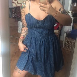 FreePeople denim polka dot bustier dress